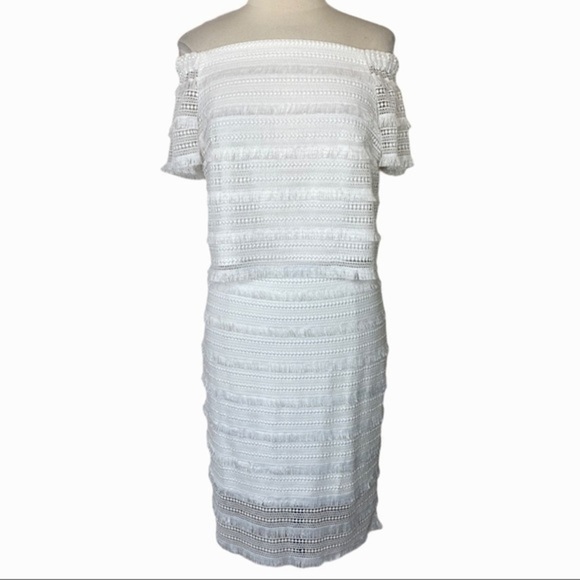 WHBM size 6 white fringe 2 piece skirt top set - Picture 4 of 13